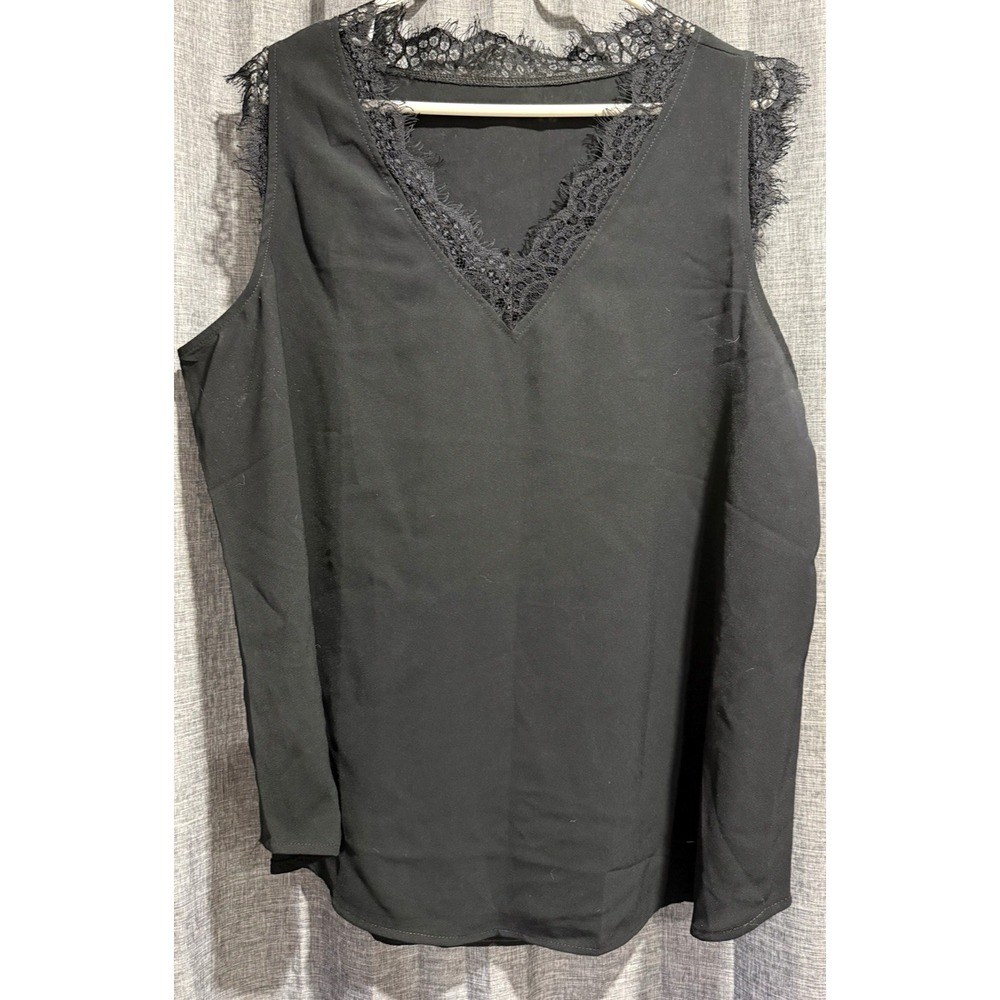 Unbranded Sheer Chiffon Sleeveless Top w/distressed Lace Womans Size 2x Black